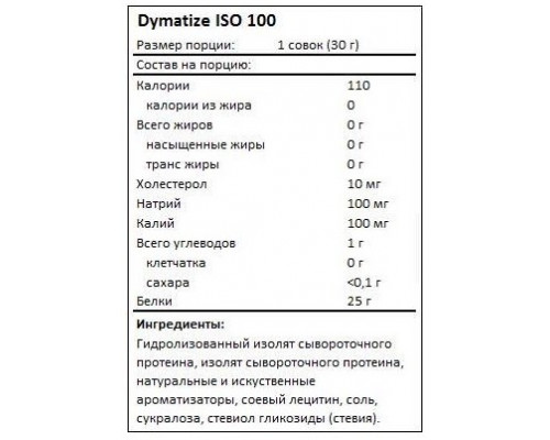 DYMATIZE Протеин сывороточный Изолят ISO-100 2,3кг ВАНИЛЬ