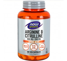 NOW Аминокислота L-Arginine 500mg Citruline 250mg 120 vcaps.
