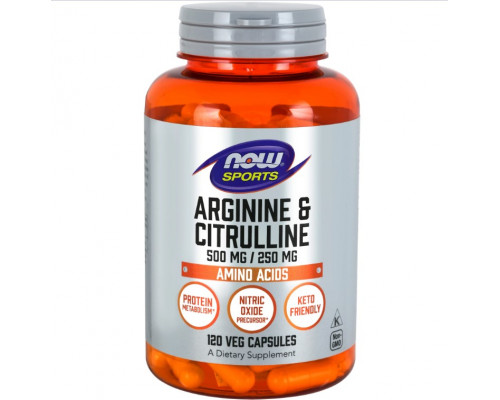 NOW Аминокислота L-Arginine 500mg Citruline 250mg 120 vcaps.