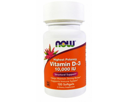 NOW Витамин D высокоактивный Vitamin D3 10000 IU 120 гел.капс.