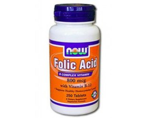 NOW Витамины гр.В Folic Acid+ В12 800mcg, 250таб.