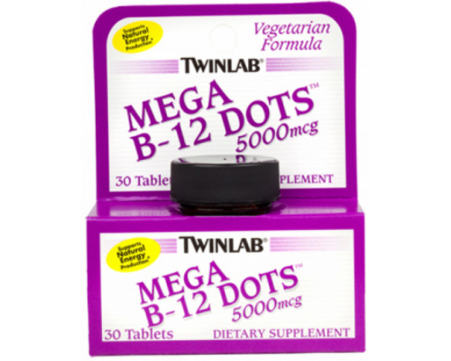 TWINLAB Витамины MEGA B-12 Dots 5000mcg 30таб.