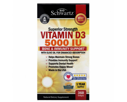 BIO SCHWARTZ Витамин D высокоактивный Vitamin D3 5000IU 360капс